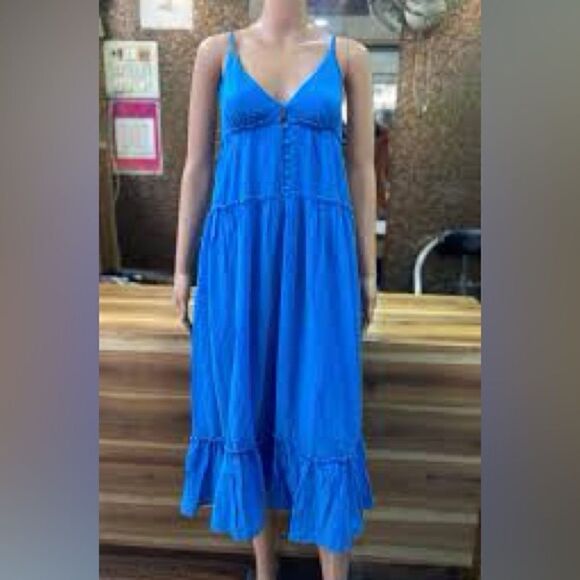 Listicle Blue Cinch Back Adjustable Maxi Dress L - Picture 1 of 7